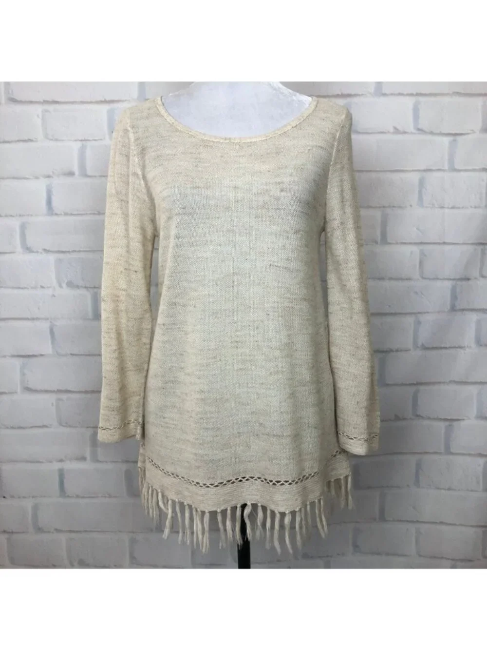Joie Annalie Linen Blend Fringe Sweater Size XS Beige